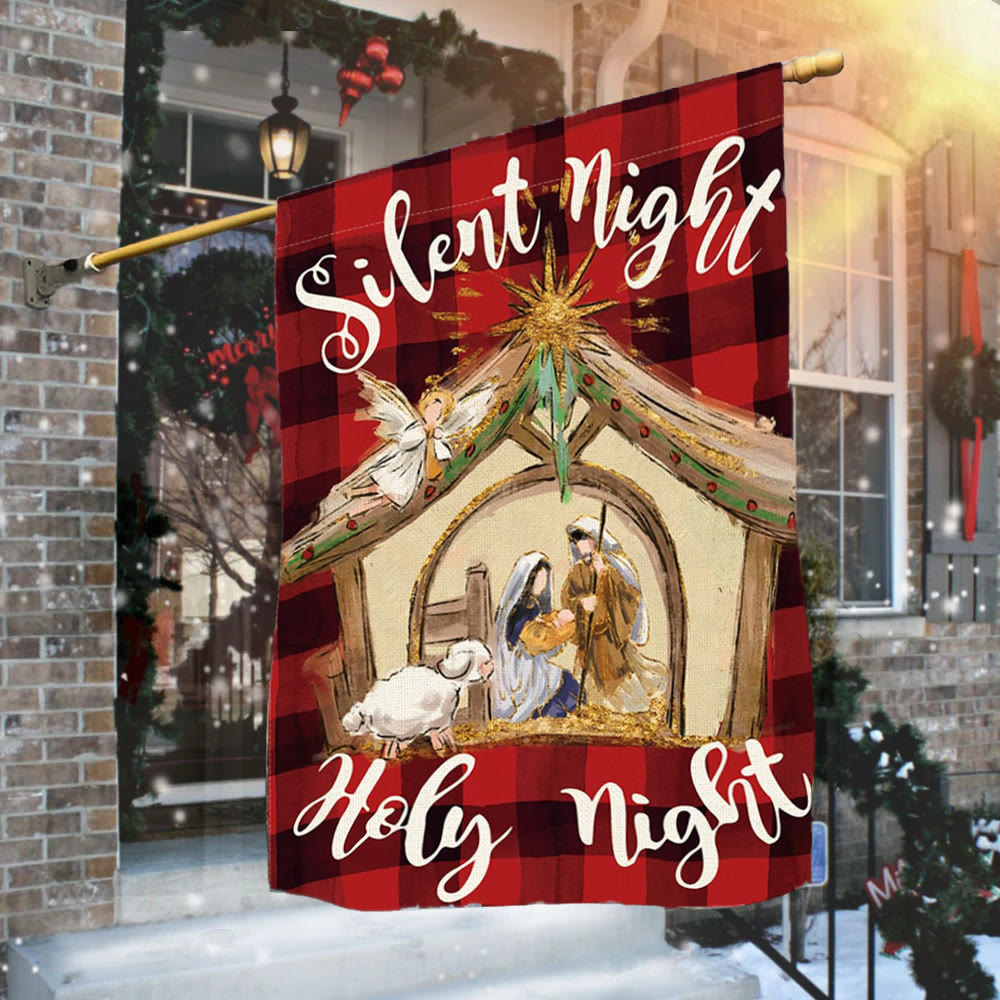 Christianartworkshop Faith - Filled Silent Night Garden Flag: Buffalo Plaid & Nativity Scene - image 1