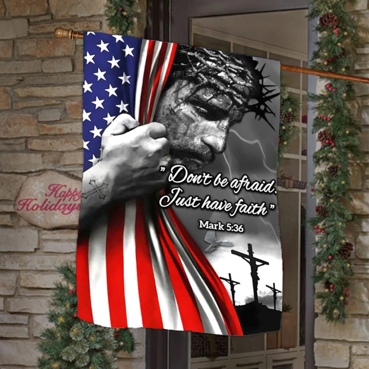 Christianartworkshop American Flag & Crucifixion Scene Garden Flag: Don’t Be Afraid Faith Decor - 90×150cm (3×5 ft.) - image 0