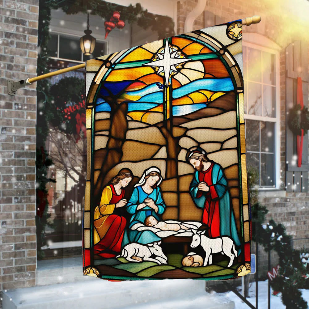 Christianartworkshop Holy Family Nativity Garden Flag: Stained - Style Christmas Decor - 90×150cm (3×5 ft.) - image 0