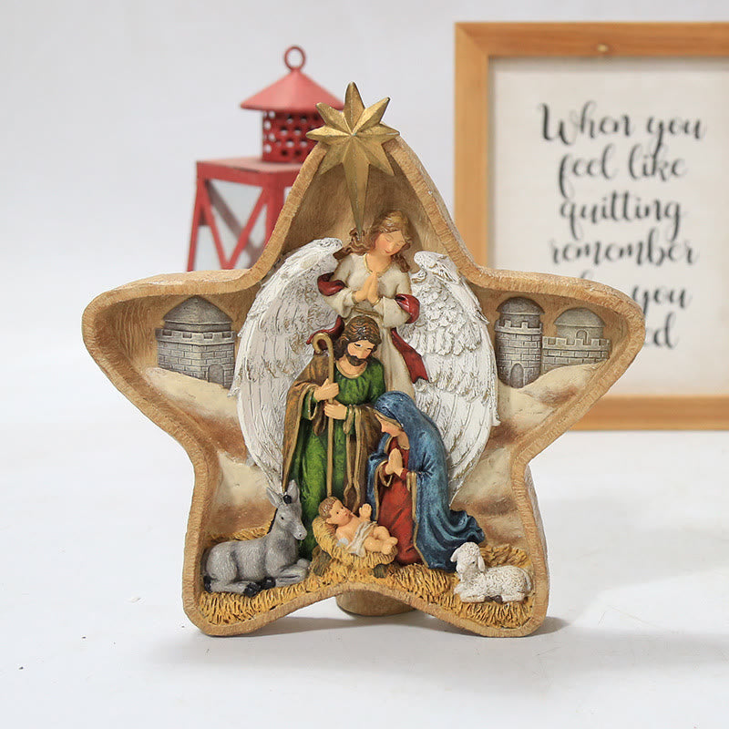 Christianartworkshop Holy Family Star & Angel Nativity Desktop Ornament for Christmas Celebration - image 1