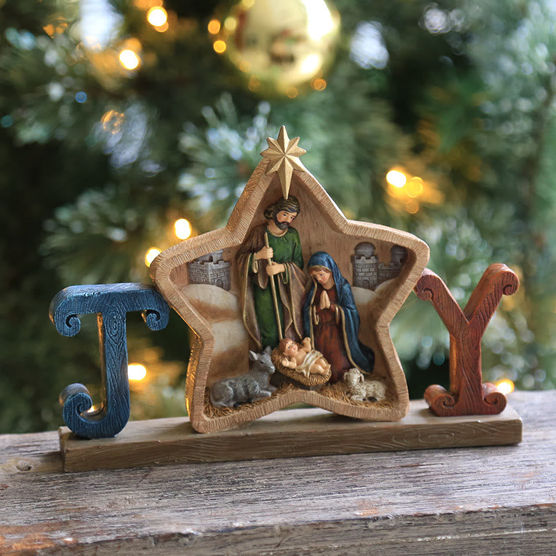 Christianartworkshop Holy Family Star & Angel Nativity Desktop Ornament for Christmas Celebration - JOY & Star - image 2