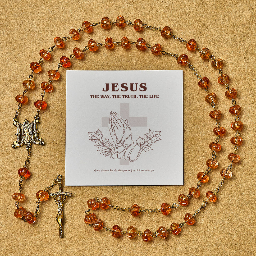 Christianartworkshop Thanksgiving Gift: Sacred Pumpkin Beads Rosary | Honoring God’s Grace in the Form of a Pumpkin - Thanksgiving Day - image 0