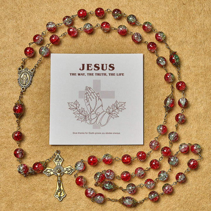 Christianartworkshop Thanksgiving Day: Christmas-Themed Red Bead Rosary with Golden Crucifix & Madonna Medal - Thanksgiving Day - image 0