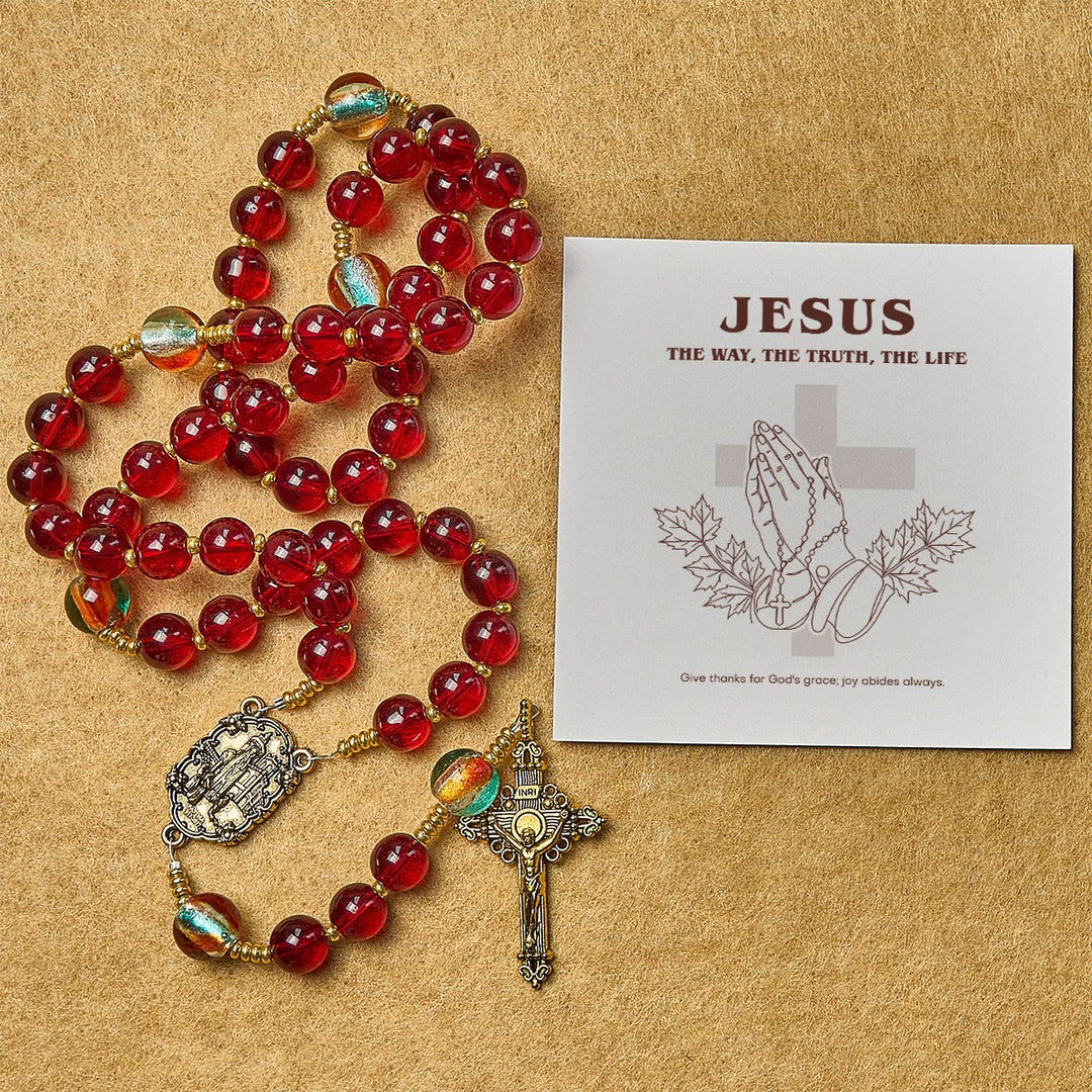 Christianartworkshop Thanksgiving Day: Our Lady of Fatima Rosary with Wine Red and Shining Rainbow Beads of Grace - image 2