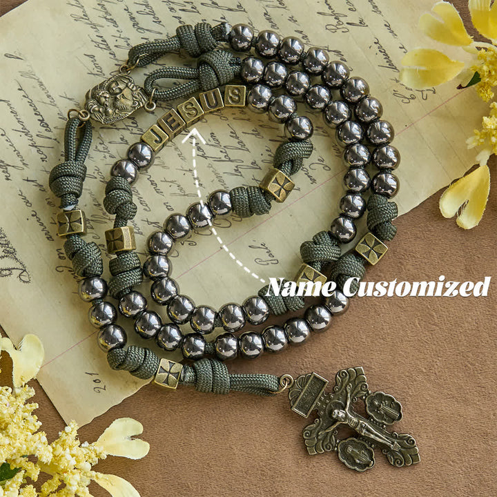 Christianartworkshop Military - Style Paracord Rosary: Silver-Toned Beads & Brass JESUS - Name Customized(All in capitals) - image 6