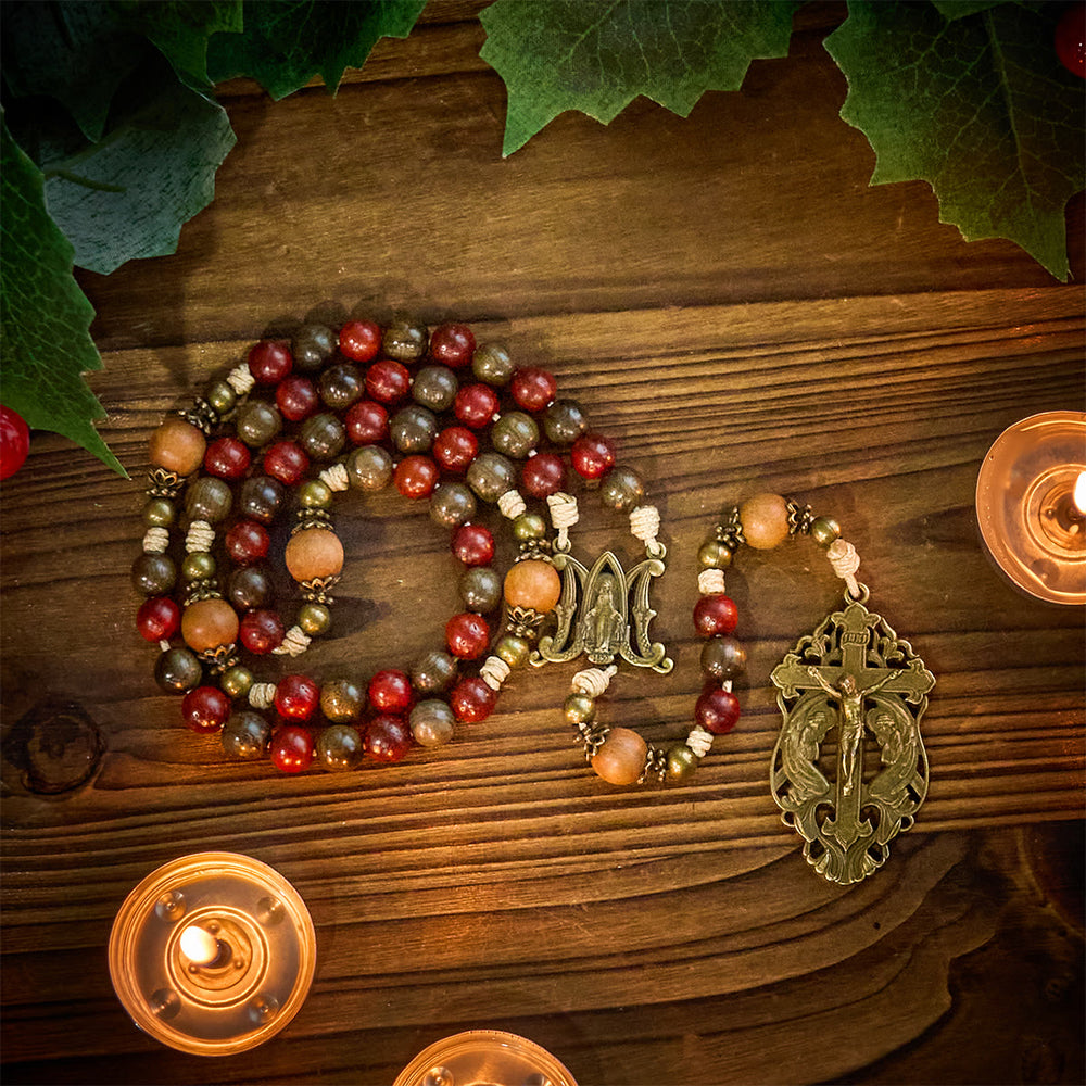 Christianartworkshop Traditoinal Christmas-Style Wooden Rosary: Earthy Beads & Bronze Crucifix - image 1