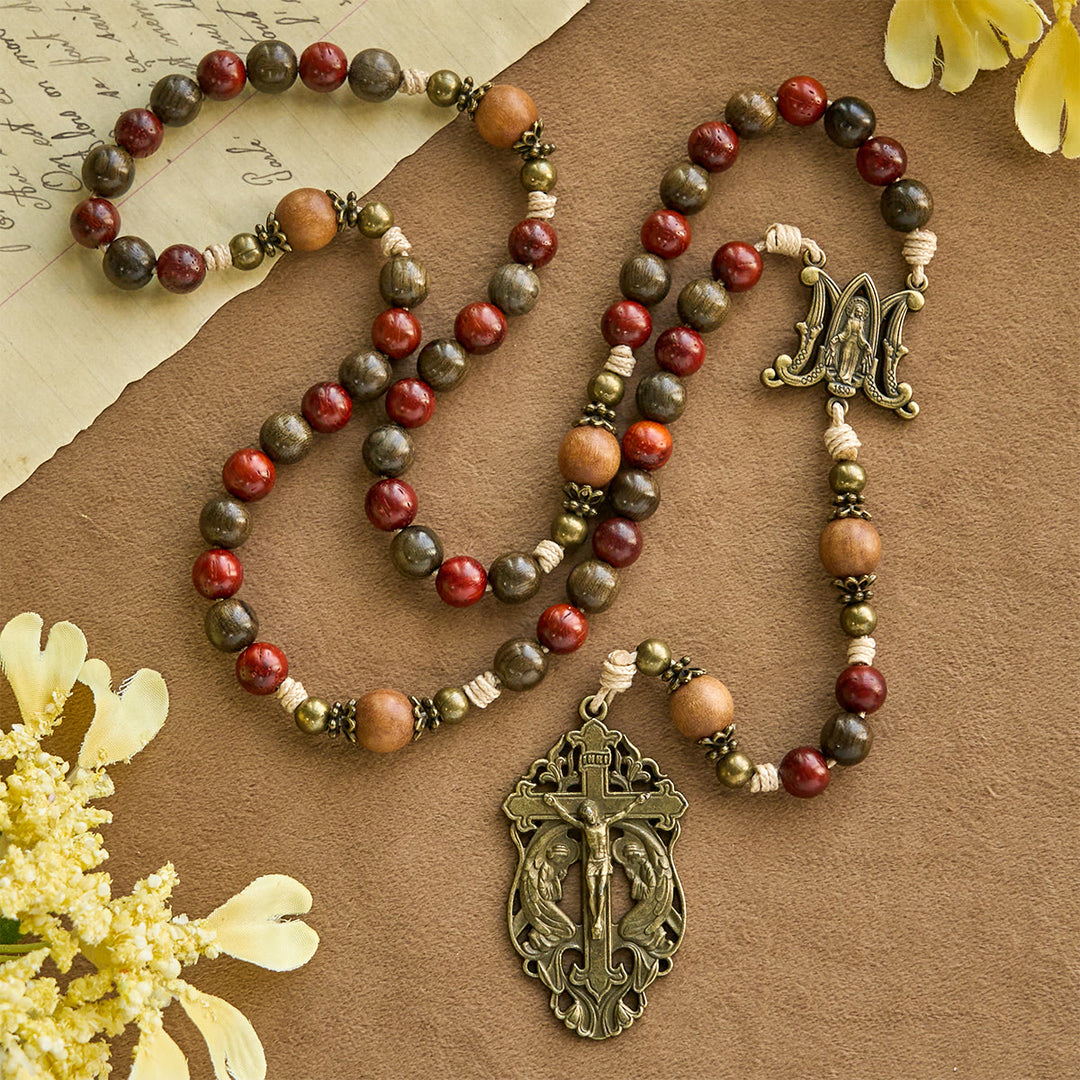 Christianartworkshop Traditoinal Christmas-Style Wooden Rosary: Earthy Beads & Bronze Crucifix - image 0