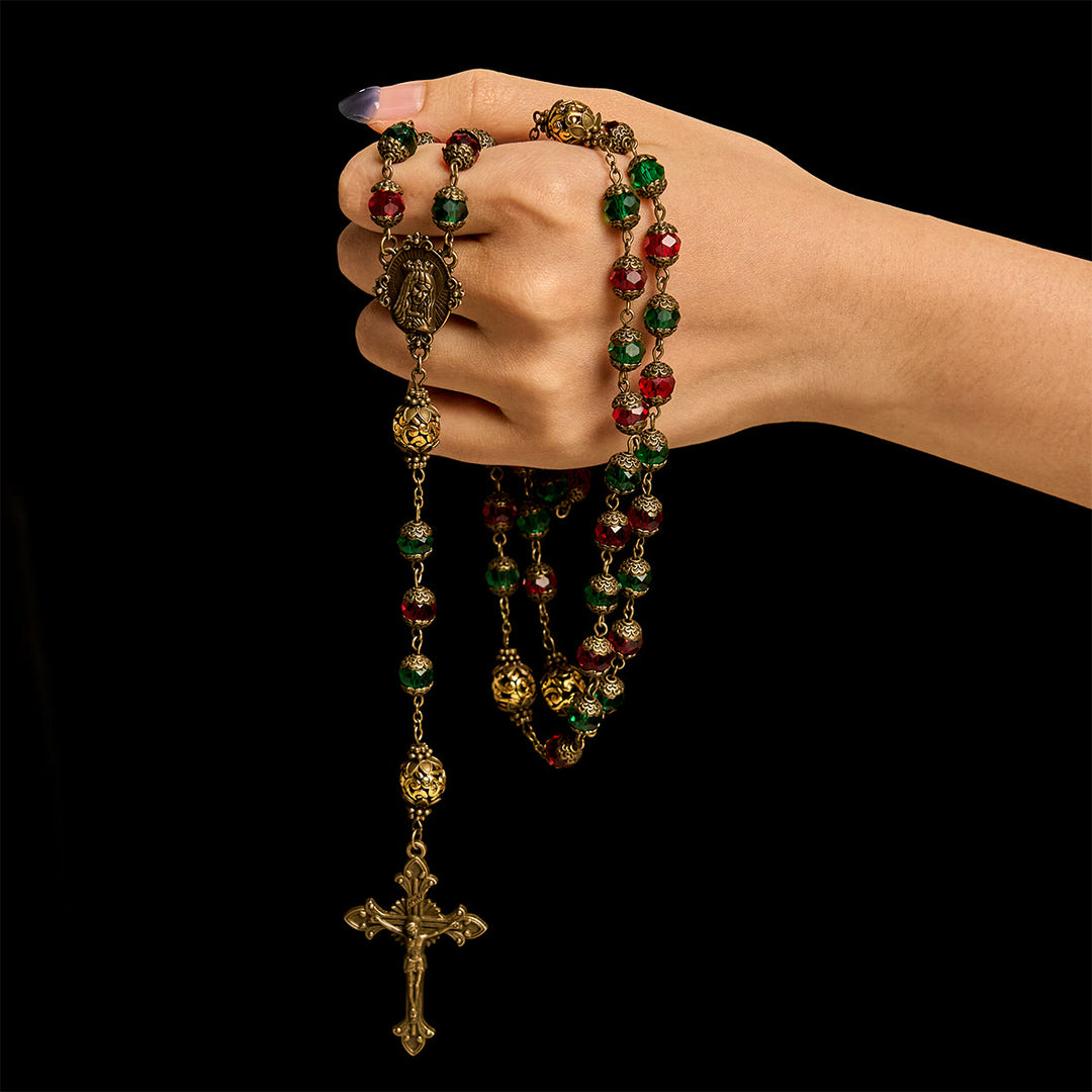 Christianartworkshop Joy of Christmas Red & Green Festive Beads Rosary with Virgin Mary - image 3