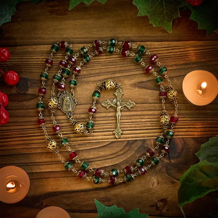 Christianartworkshop Joy of Christmas Red & Green Festive Beads Rosary with Virgin Mary - image 6