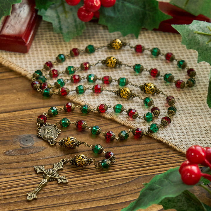 Christianartworkshop Joy of Christmas Red & Green Festive Beads Rosary with Virgin Mary - image 2