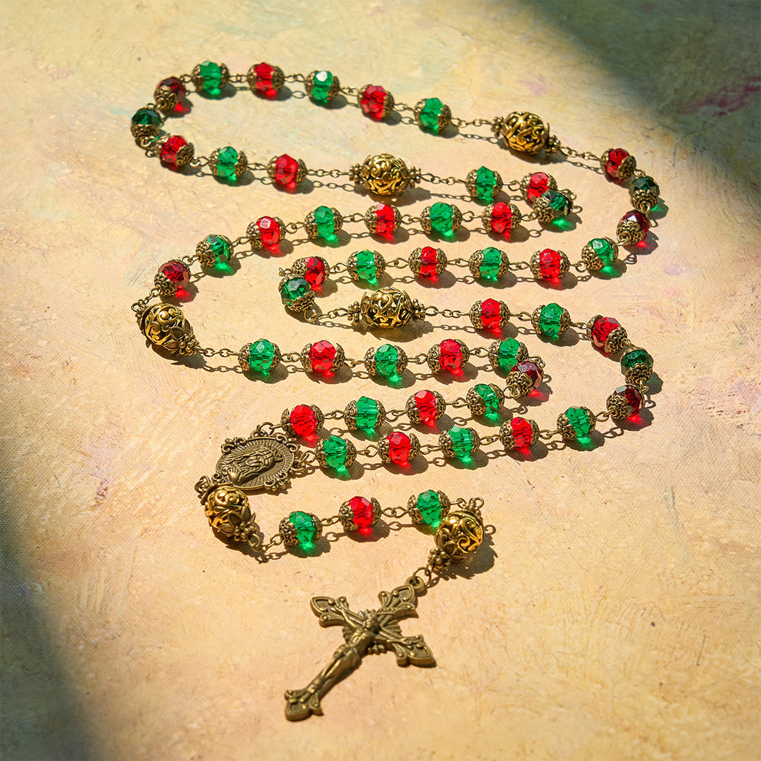 Christianartworkshop Joy of Christmas Red & Green Festive Beads Rosary with Virgin Mary - image 10