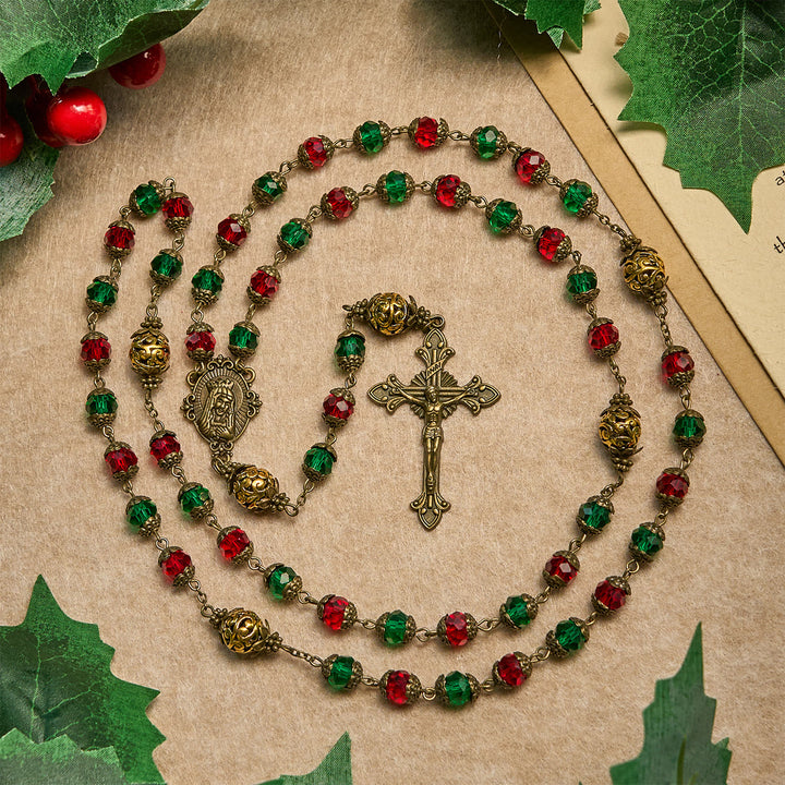 Christianartworkshop Joy of Christmas Red & Green Festive Beads Rosary with Virgin Mary - Christmas Rosary - image 0