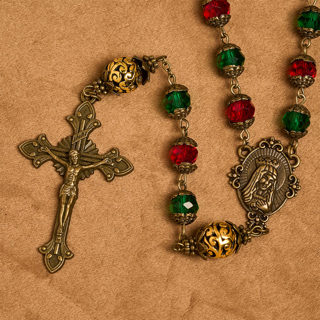Christianartworkshop Joy of Christmas Red & Green Festive Beads Rosary with Virgin Mary - image 8