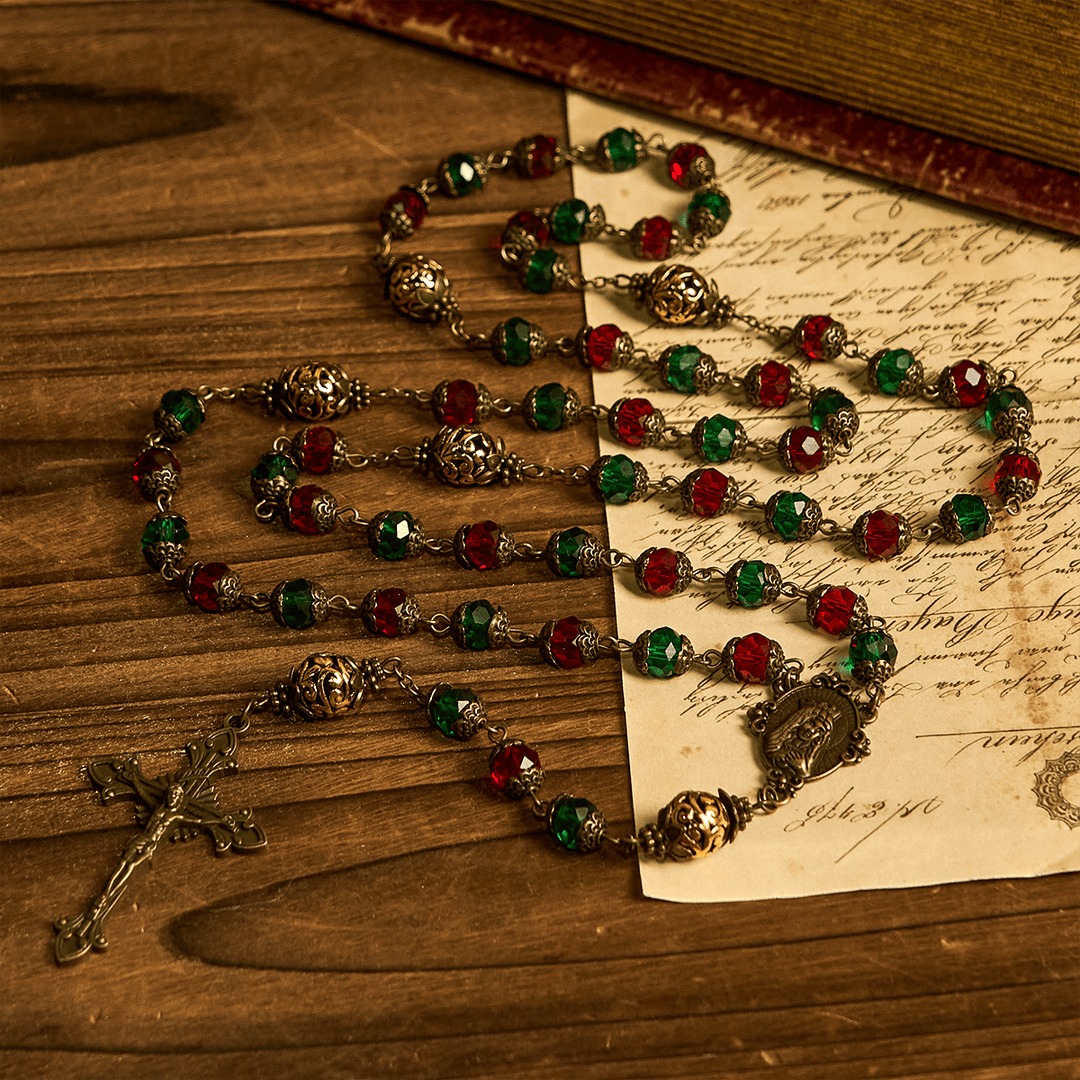 Christianartworkshop Joy of Christmas Red & Green Festive Beads Rosary with Virgin Mary - image 9