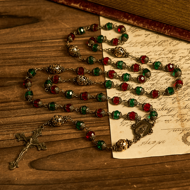 Christianartworkshop Joy of Christmas Red & Green Festive Beads Rosary with Virgin Mary - image 9