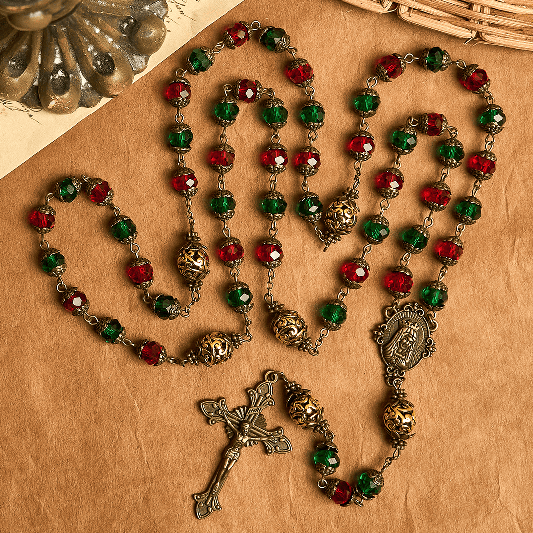 Christianartworkshop Joy of Christmas Red & Green Festive Beads Rosary with Virgin Mary - image 4