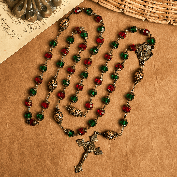 Christianartworkshop Joy of Christmas Red & Green Festive Beads Rosary with Virgin Mary - image 5