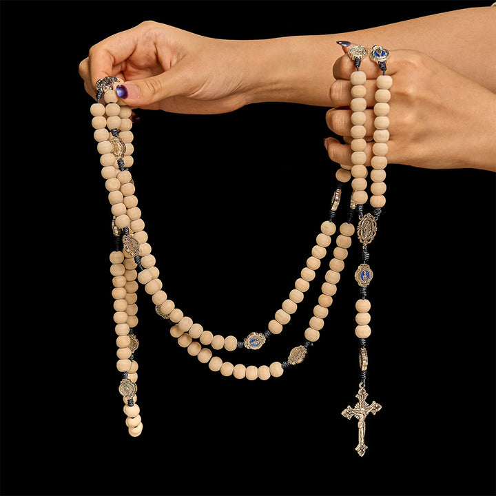 Christianartworkshop Traditional Ivory Bead Fifteen Decade Prayer Rosary with Miraculous Medal - image 2