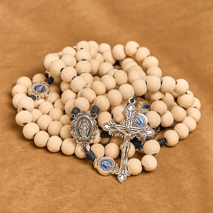 Christianartworkshop Traditional Ivory Bead Fifteen Decade Prayer Rosary with Miraculous Medal - image 4