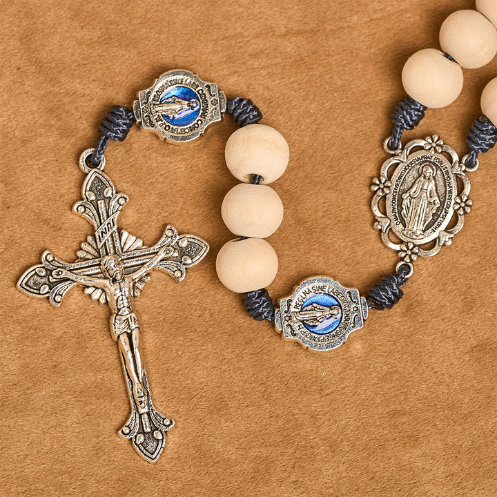 Christianartworkshop Traditional Ivory Bead Fifteen Decade Prayer Rosary with Miraculous Medal - image 7
