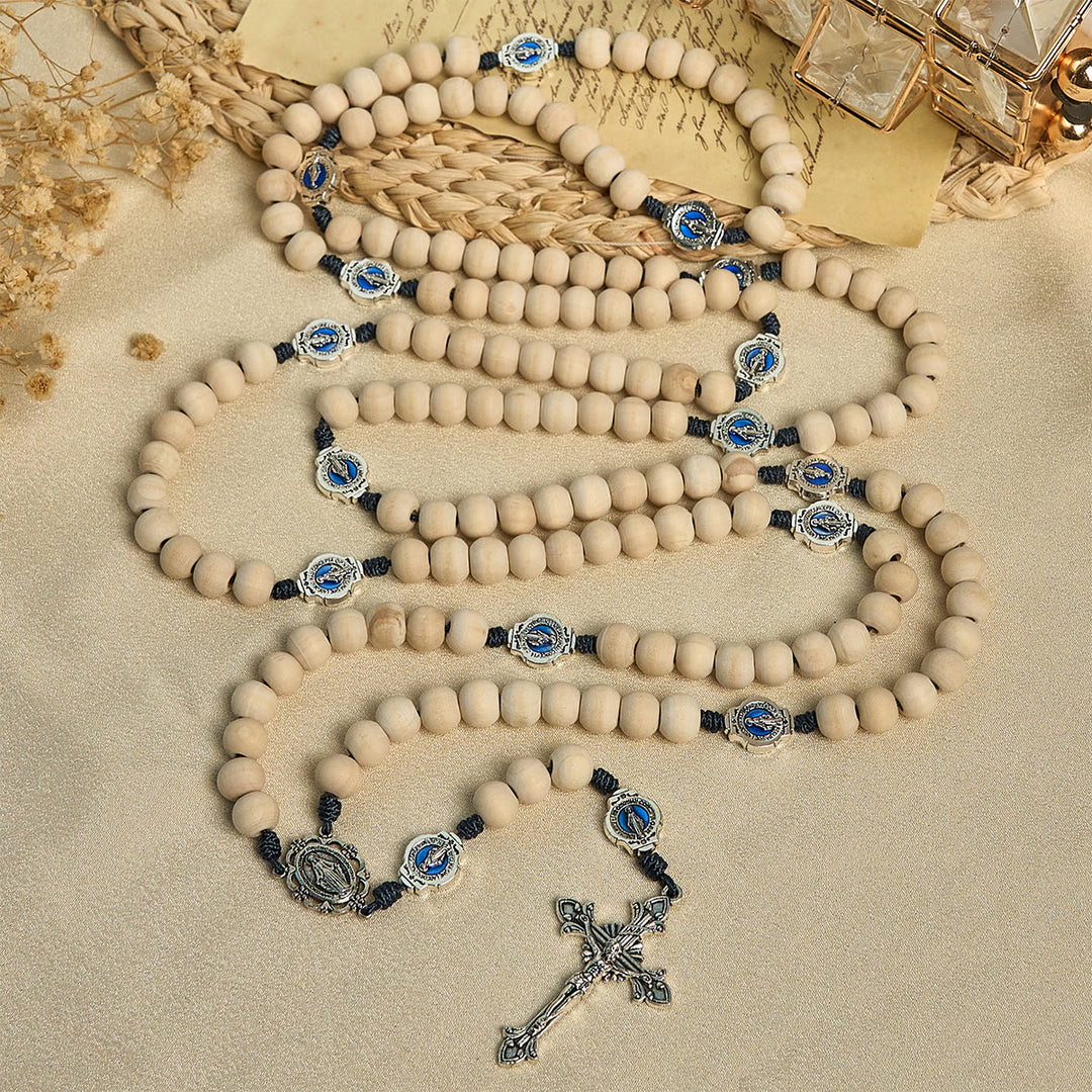 Christianartworkshop Traditional Ivory Bead Fifteen Decade Prayer Rosary with Miraculous Medal - image 5