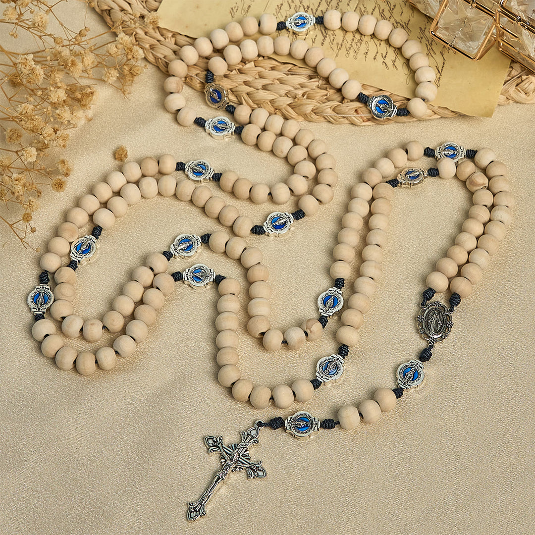 Christianartworkshop Traditional Ivory Bead Fifteen Decade Prayer Rosary with Miraculous Medal - image 3