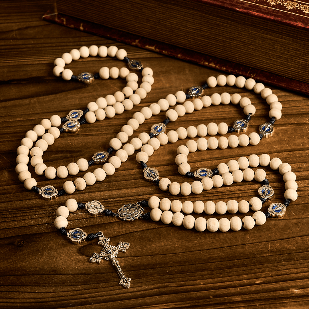 Christianartworkshop Traditional Ivory Bead Fifteen Decade Prayer Rosary with Miraculous Medal - 15 Decade Rosary - image 0