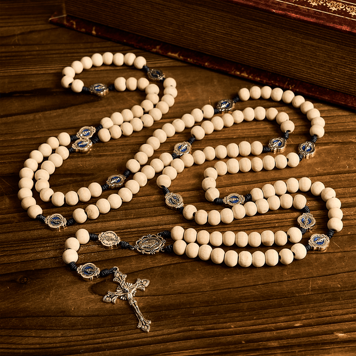 Christianartworkshop Traditional Ivory Bead Fifteen Decade Prayer Rosary with Miraculous Medal - 15 Decade Rosary - image 0