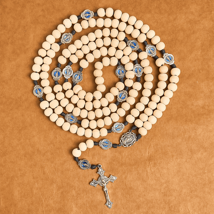 Christianartworkshop Traditional Ivory Bead Fifteen Decade Prayer Rosary with Miraculous Medal - image 9