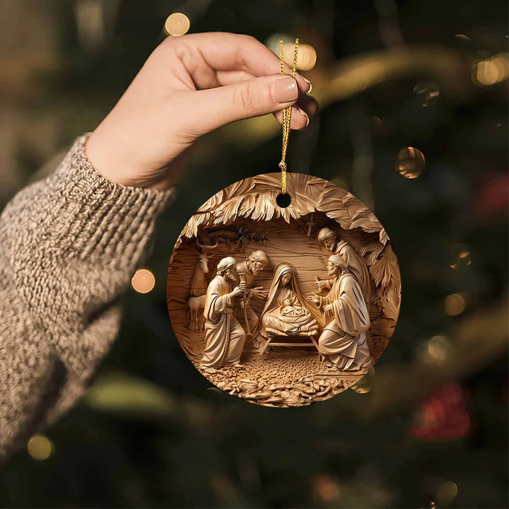 Christianartworkshop Wood-Toned Nativity Scene with Animals Christmas Hanging Ornaments - image 3