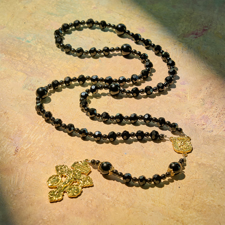 Christianartworkshop St. Michael and Pardon Crucifix of Faceted Black Bead Handmade Rosary - image 6