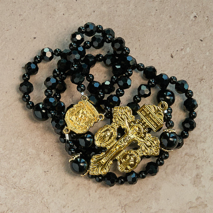 Christianartworkshop St. Michael and Pardon Crucifix of Faceted Black Bead Handmade Rosary - image 3