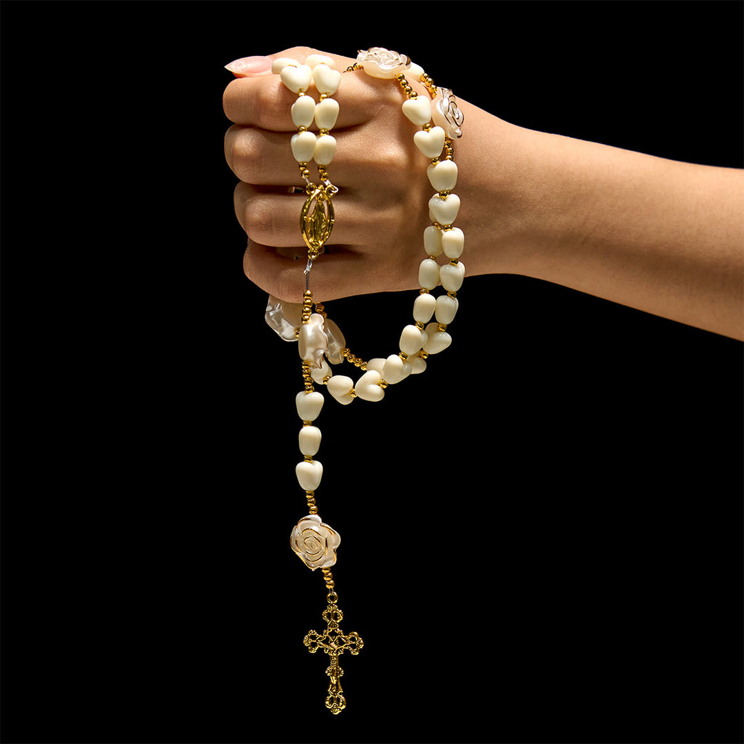 Christianartworkshop 10mm Luminous Heart and White Rose Rosary: Mary's Gentle Protection - image 1