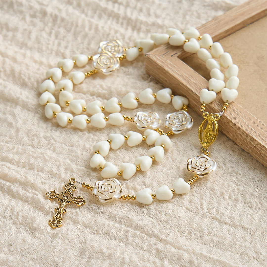 Christianartworkshop Thanksgiving Day: 10mm Luminous Heart and White Rose Rosary: Mary's Gentle Protection - image 6