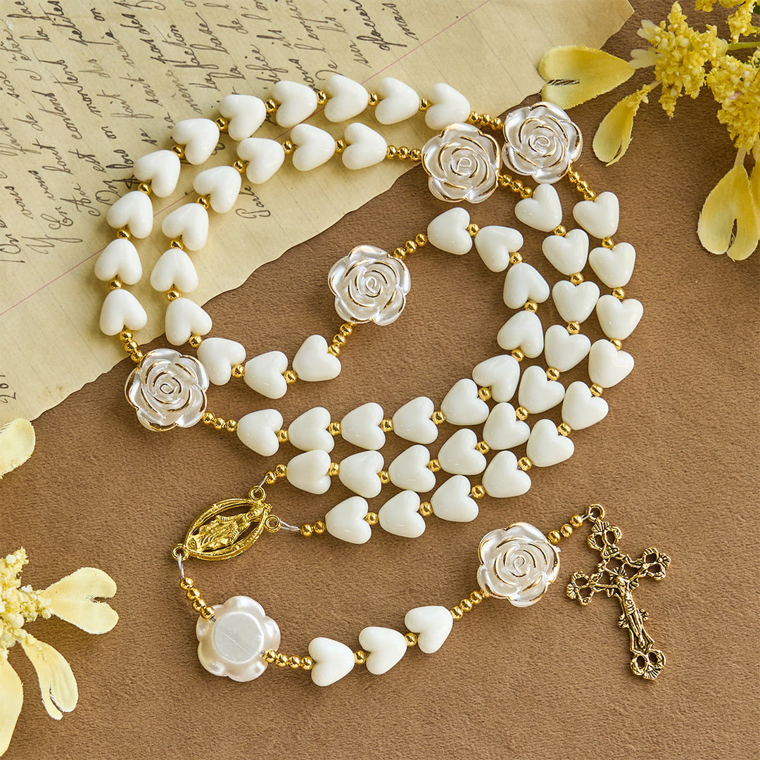 Christianartworkshop Thanksgiving Day: 10mm Luminous Heart and White Rose Rosary: Mary's Gentle Protection - image 4