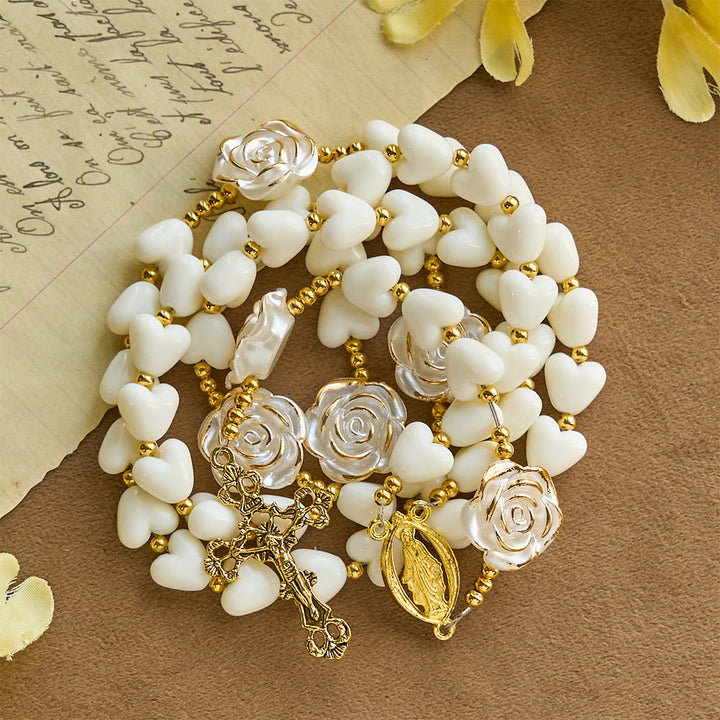 Christianartworkshop 10mm Luminous Heart and White Rose Rosary: Mary's Gentle Protection - image 2
