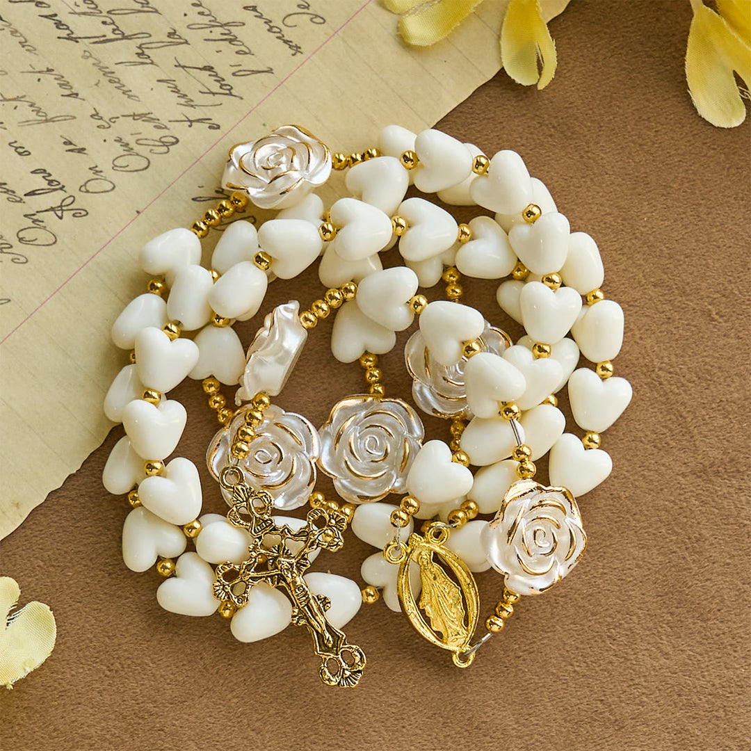 Christianartworkshop Thanksgiving Day: 10mm Luminous Heart and White Rose Rosary: Mary's Gentle Protection - image 3
