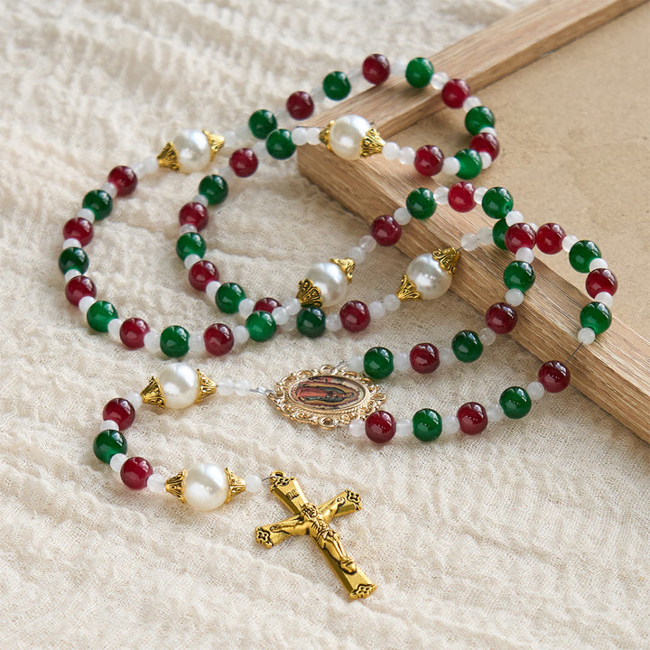 Christianartworkshop Holly Wreath Christmas Tricolor Beads Rosary: Celebrate the Holy Birth - image 3