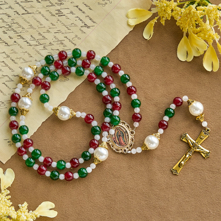 Christianartworkshop Holly Wreath Christmas Tricolor Beads Rosary: Celebrate the Holy Birth - image 5