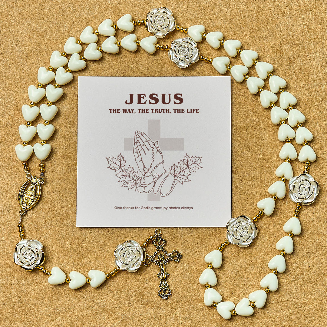 Christianartworkshop Thanksgiving Day: 10mm Luminous Heart and White Rose Rosary: Mary's Gentle Protection - Thanksgiving Day - image 0