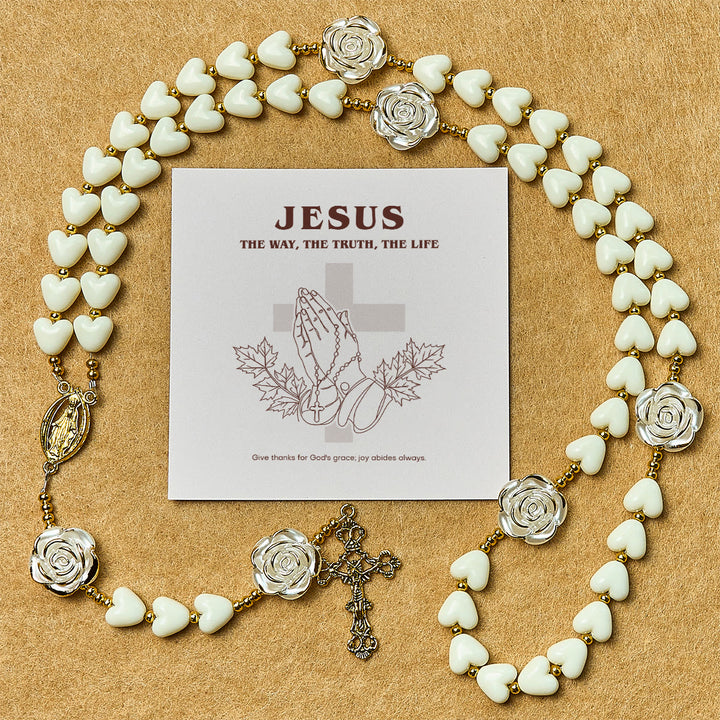 Christianartworkshop Thanksgiving Day: 10mm Luminous Heart and White Rose Rosary: Mary's Gentle Protection - Thanksgiving Day - image 0