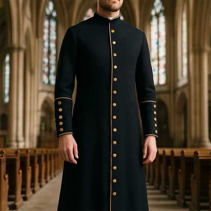 Christianartworkshop Classic Multicolor Clergy Robe with Contrast Trim & Medieval Elegance - Black with Gold Trim - 3XL - image 0