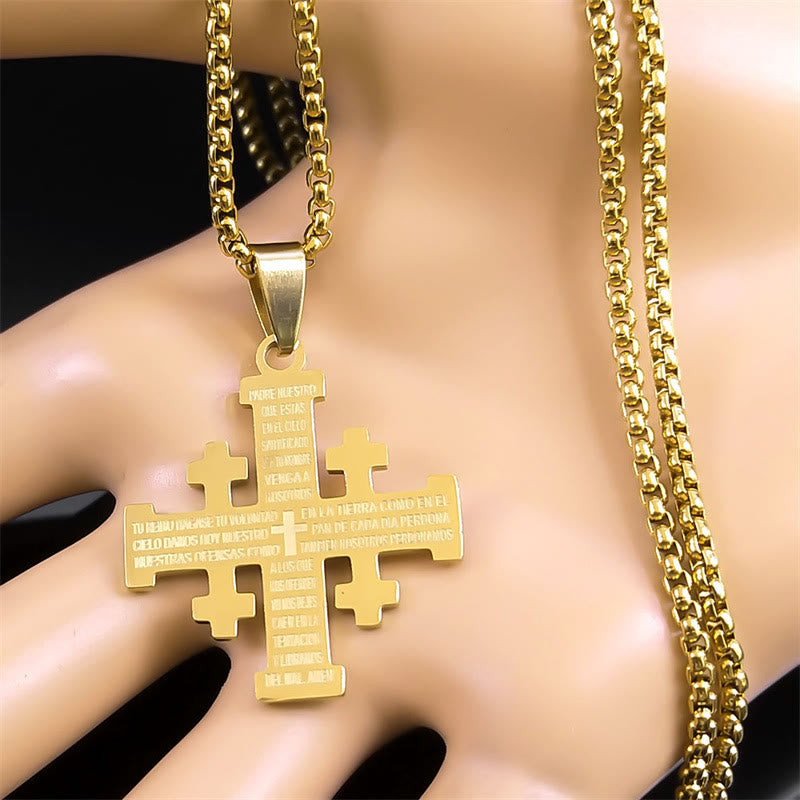 Christianartworkshop Modern Style Two-color Lord's Prayer Jerusalem Cross Necklace: Faith For Every Moment - image 1