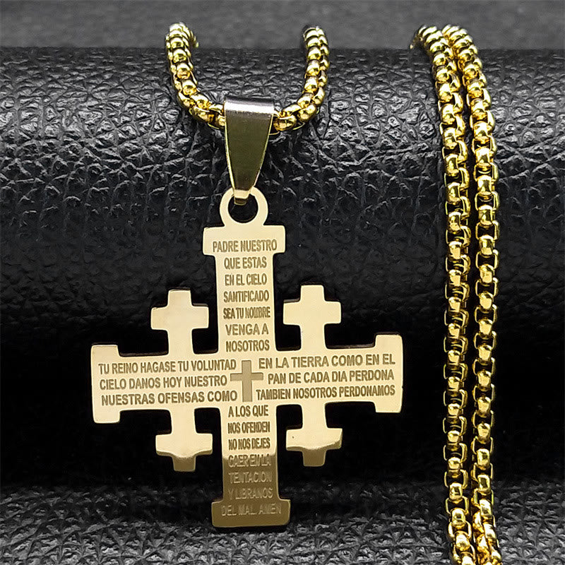 Christianartworkshop Modern Style Two-color Lord's Prayer Jerusalem Cross Necklace: Faith For Every Moment - Golden - image 0