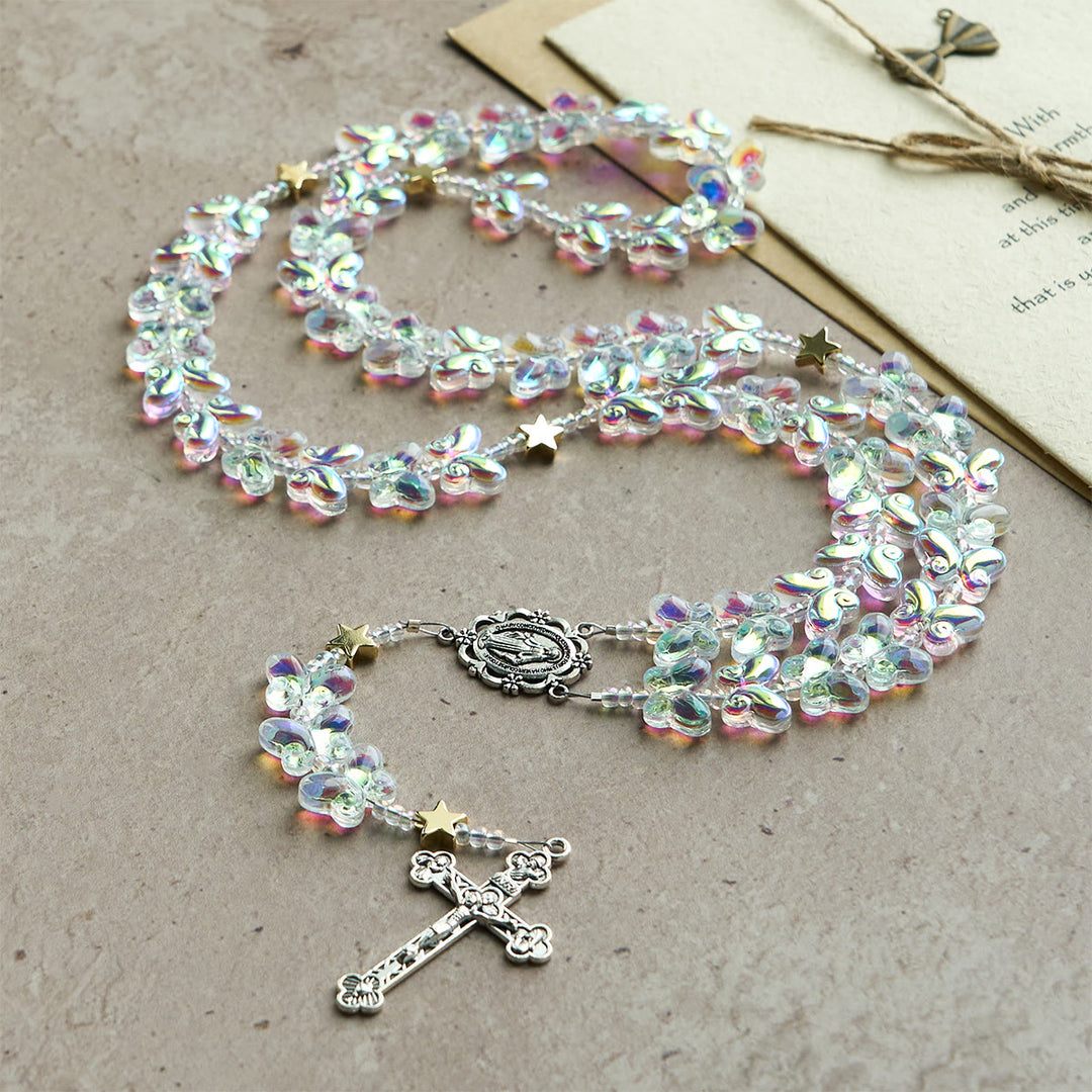 Christianartworkshop Starry Sky Shimmering Green Butterfly with Miraculous Medal Animal Rosary - image 3