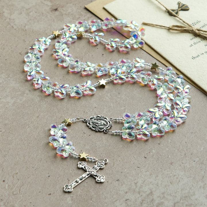 Christianartworkshop Starry Sky Shimmering Green Butterfly with Miraculous Medal Animal Rosary - image 3
