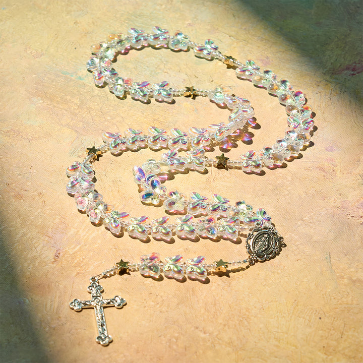 Christianartworkshop Starry Sky Shimmering Green Butterfly with Miraculous Medal Animal Rosary - image 2