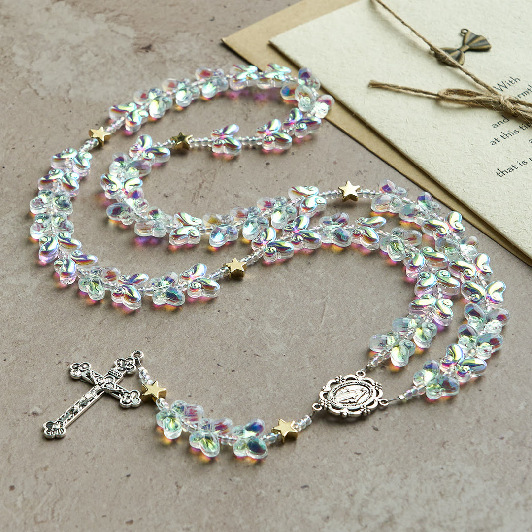 Christianartworkshop Starry Sky Shimmering Green Butterfly with Miraculous Medal Animal Rosary - image 4