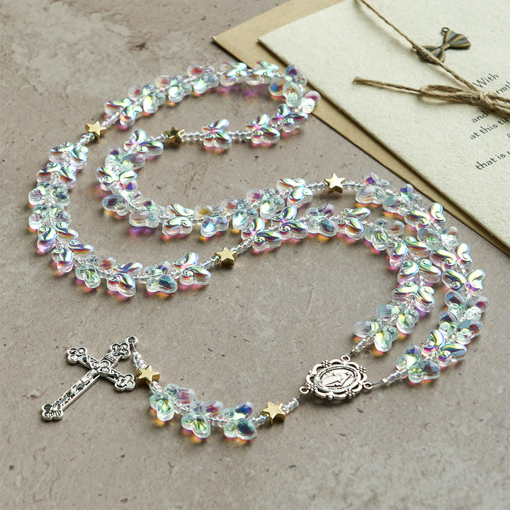 Christianartworkshop Starry Sky Shimmering Green Butterfly with Miraculous Medal Animal Rosary - image 4