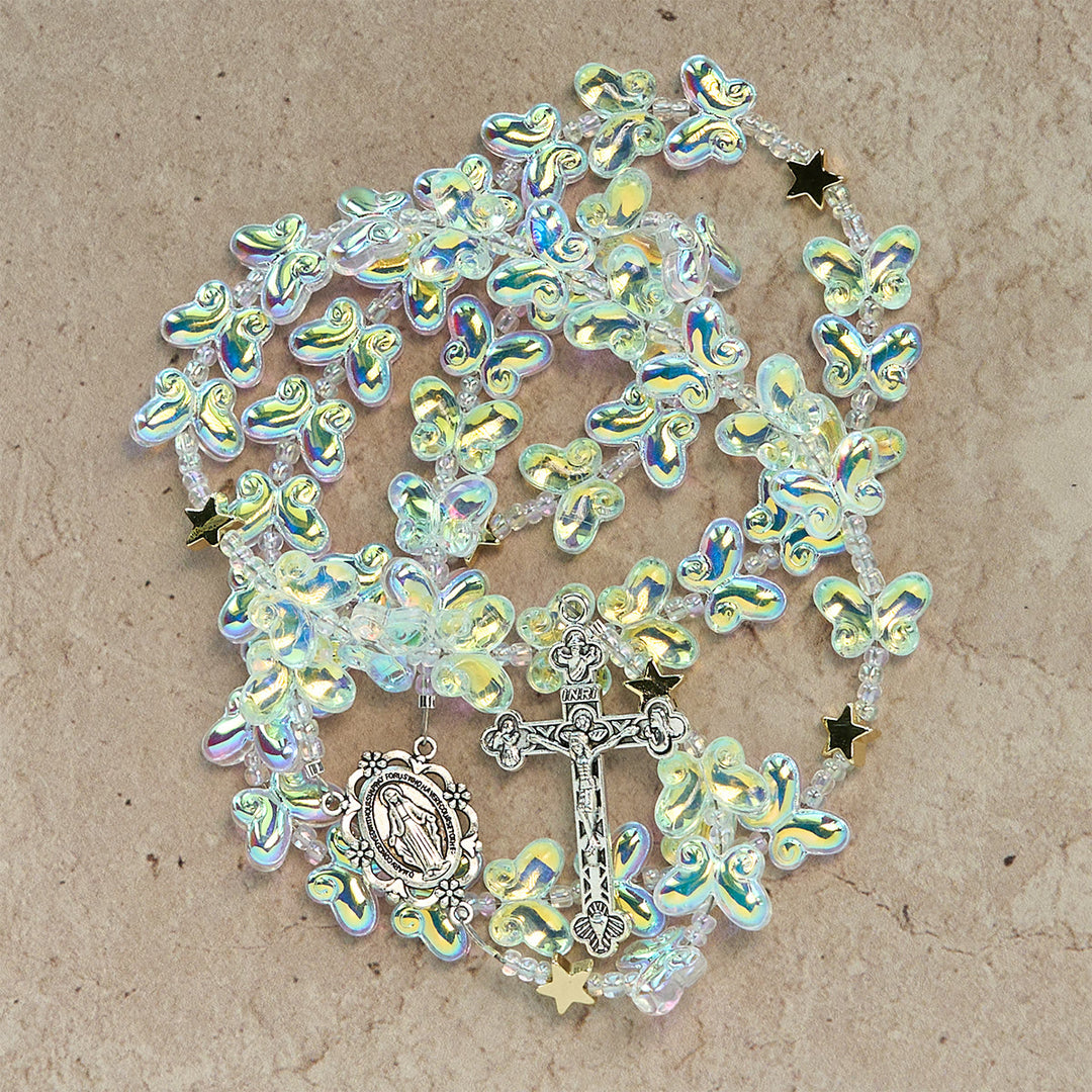 Christianartworkshop Starry Sky Shimmering Green Butterfly with Miraculous Medal Animal Rosary - image 6